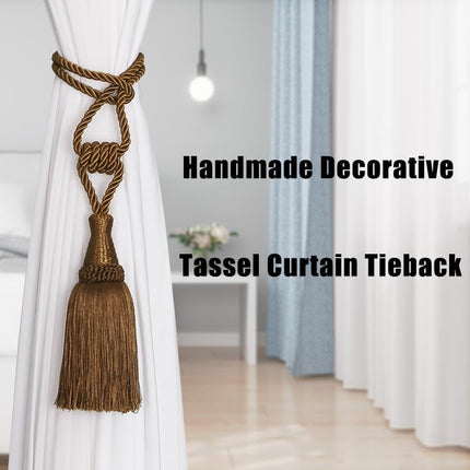 Curtain Tiebacks Handmade Holdbacks for Curtains Drape Decorative Tie Backs with Tassels(Coffee, 2 Pack).