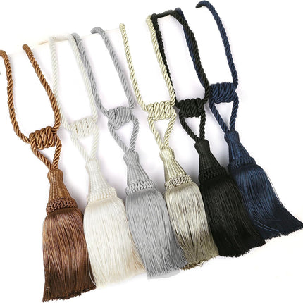 Curtain Tiebacks Handmade Holdbacks for Curtains Drape Decorative Tie Backs with Tassels(Coffee, 2 Pack).