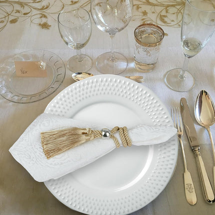 Napkin Rings with Polyester Rope Tassels, Napkin Ring Holder with Metal Bead Trim for Dining Table, Wedding, Dinner, Party, DIY Decoration, Set of 6 (6, Golden).