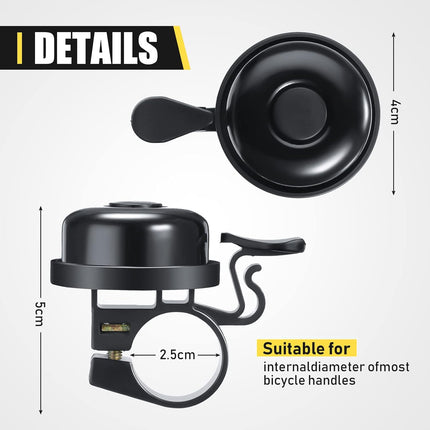 Bike Bells Bulk Aluminum Loud Crisp Bicycle Bell Clear Sound Mountain Bike Accessories Easy Installation for Boys Girls Adults Kids, Black.