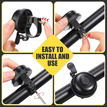 Bike Bells Bulk Aluminum Loud Crisp Bicycle Bell Clear Sound Mountain Bike Accessories Easy Installation for Boys Girls Adults Kids, Black.