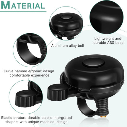 15 Pcs Classic Bike Bell Aluminum Bicycle Bell Loud Crisp Clear Sound Bike Accessories Easy Installation for Adults Kids Girls Boys, Black.