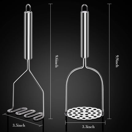 Potato Masher,  2 Pack Stainless Steel Integrated Kitchen Tool Food Masher for Potatoes, Vegetables, Berries, Fruits, Baby Food, Avocado.