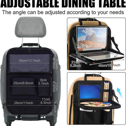 2 Pcs Backseat Car Organizers with Table Tray, 6 Storage Pockets Car Organizer with Tablet Holder, Kick Mats Protectors for Kids Travel Accessories Black, Unisex(Classic,Black).