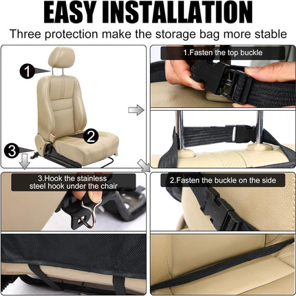 2 Pcs Backseat Car Organizers with Table Tray, 6 Storage Pockets Car Organizer with Tablet Holder, Kick Mats Protectors for Kids Travel Accessories Black, Unisex(Classic,Black).