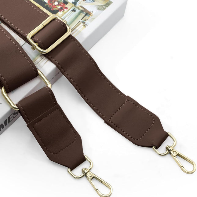 Dark Brown Leather Purse Strap Wide Adjustable Shoulder Purse Strap Handbags Replacement Crossbody Straps with Swivel Clasps, 33~55inch.