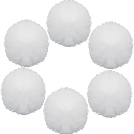 12 Pack Small Faux Fur Pom Pom Balls, 2.75 inch Fluffy Pompom Ball Elastic Loop Accessories, White Pompoms for Hats/Shoes/Scarves/Gloves/Bags.