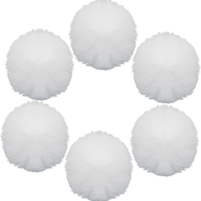 12 Pack Small Faux Fur Pom Pom Balls, 2.75 inch Fluffy Pompom Ball Elastic Loop Accessories, White Pompoms for Hats/Shoes/Scarves/Gloves/Bags.
