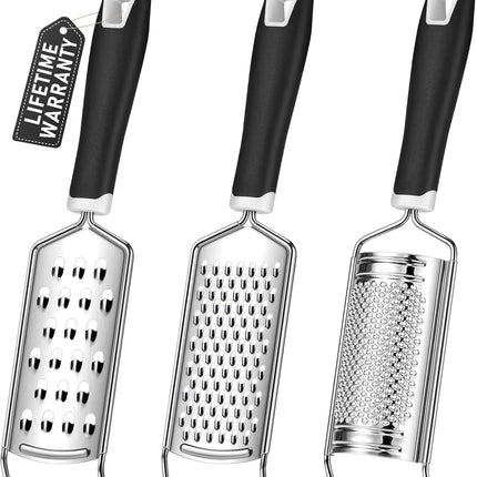 Cheese Grater,  3 Packs Stainless Steel Lemon Zester Grater with Silicone Handle for Cheese, Chocolate, Spices, and More.
