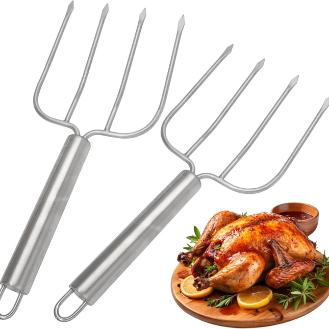 Turkey Lifter Forks Stainless Steel Roaster Poultry Forks Four Needle Meat Fork Roast Lifters Carving Fork for Thanksgiving, Set of 2.