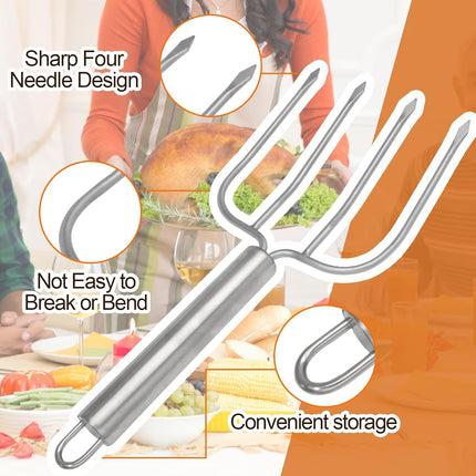 Turkey Lifter Forks Stainless Steel Roaster Poultry Forks Four Needle Meat Fork Roast Lifters Carving Fork for Thanksgiving, Set of 2.