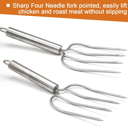 Turkey Lifter Forks Stainless Steel Roaster Poultry Forks Four Needle Meat Fork Roast Lifters Carving Fork for Thanksgiving, Set of 2.