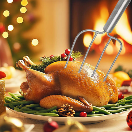 Turkey Lifter Forks Stainless Steel Roaster Poultry Forks Four Needle Meat Fork Roast Lifters Carving Fork for Thanksgiving, Set of 2.