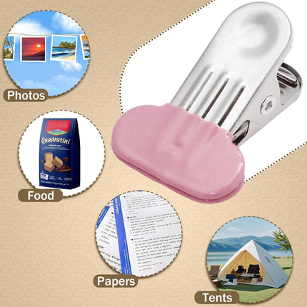 12 Pack Chip Bag Clips with Silicone Edges, 1.5 Inches Wide Chip Clips Food Clips Bag Clips Stainless Steel Food Bag Clips - Air Tight Seal, Heavy Duty for Kitchen and Office, Pink.