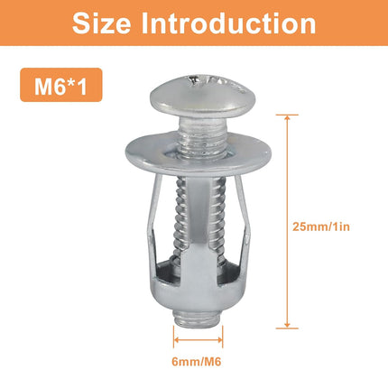 20 Pack M6*25 Hollow Wall Anchors, Heavy Duty Cavity Fixing Anchors, Secure Fixings for Thin Walls/Aluminium Cladding Sheet/Steel Pipe/Iron Sheet/Hollow Plastic Sheet(M6 x 1").