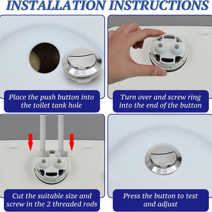 Toilet Tank Push Button 48mm Thread Diameter Dual Push Flushing Button Adjustable Toilet Water Tank Button Replacement, Pack of 1.