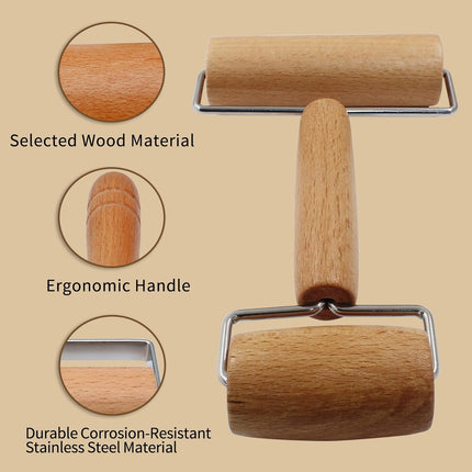 Wooden Rolling Pin, Ergonomic Non-Stick Pizza Baker Dough Pastry Roller for Kitchen Home Cooking Baking (H Square Type).
