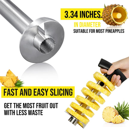Pineapple Corer and Slicer, Heavy-Duty Stainless Steel Reinforced Thicker Blade Easy-to-Use Pineapple Core Remover & Peeler Tool.