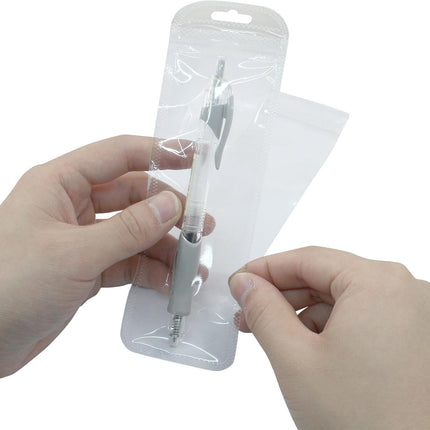 100 Reusable Clear Self Sealing Bags, Zipper Closure, Transparent, Plastic, Square, Waterproof, 7.28 x 2.36 Inches, Ideal for Packaging Pen, Jewelry, Cosmetic, Food, Gift.