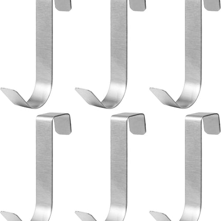6 Pack Over The Cabinet Door Hooks Silver Towel Hook Over Bathroom Frameless Glass Door Office Kitchen Towel Coat J Hooks for Hanging.