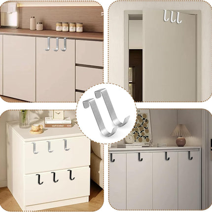 6 Pack Over The Cabinet Door Hooks Silver Towel Hook Over Bathroom Frameless Glass Door Office Kitchen Towel Coat J Hooks for Hanging.