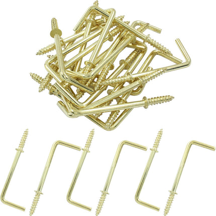 20pcs L Shape Screw Hooks, 2 Inch Square Bend, Gold Steel, 100% Steel, Wall Mount, Minimalist, For Home, Office, Decoration.