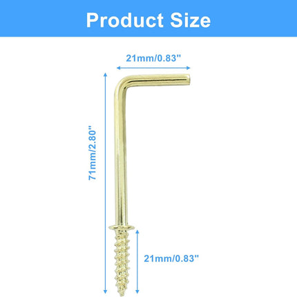 20pcs L Shape Screw Hooks, 2 Inch Square Bend, Gold Steel, 100% Steel, Wall Mount, Minimalist, For Home, Office, Decoration.