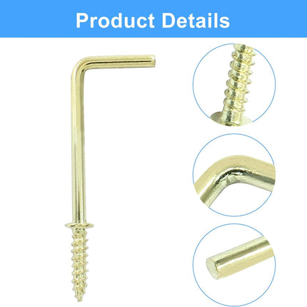 20pcs L Shape Screw Hooks, 2 Inch Square Bend, Gold Steel, 100% Steel, Wall Mount, Minimalist, For Home, Office, Decoration.
