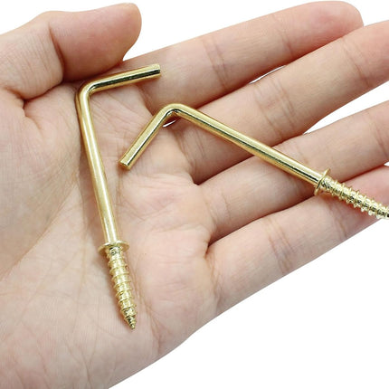 20pcs L Shape Screw Hooks, 2 Inch Square Bend, Gold Steel, 100% Steel, Wall Mount, Minimalist, For Home, Office, Decoration.