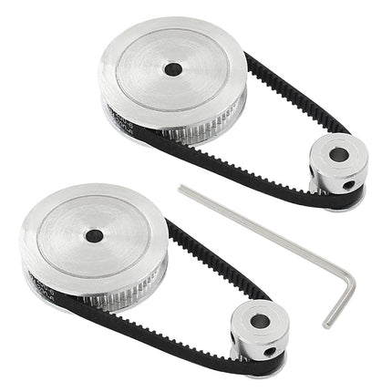 2Pcs Set GT2 Synchronous Wheel 20&60 Teeth 5mm Bore Aluminum Timing Pulley with 2Pcs Length 200mm Width 6mm Belt.