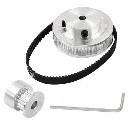 2Pcs Set GT2 Synchronous Wheel 20&60 Teeth 5mm Bore Aluminum Timing Pulley with 2Pcs Length 200mm Width 6mm Belt.