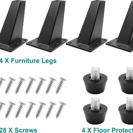 Sofa Legs Set of 4, Matte Black Replacement Couch Legs,3-3/4 Inch / 96mm Metal Furniture Legs for Cabinet Feet & DIY Furniture.