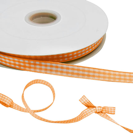 Orange Gingham Ribbon, 3/8" x 50 Yards Orange and White Checkered Buffalo Plaid Ribbon for Gift Wrapping Hair Bows DIY Crafts Home Party Decoration.