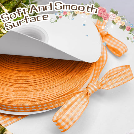 Orange Gingham Ribbon, 3/8" x 50 Yards Orange and White Checkered Buffalo Plaid Ribbon for Gift Wrapping Hair Bows DIY Crafts Home Party Decoration.