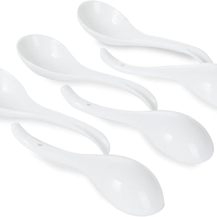 Asian Soup Spoons Set of 6, Ceramic Japanese Soup Spoons, Ramen Spoon for Cereal Wonton Dumpling Noodles,Table Spoon Set Dishwasher Safe Easy To Clean, White.