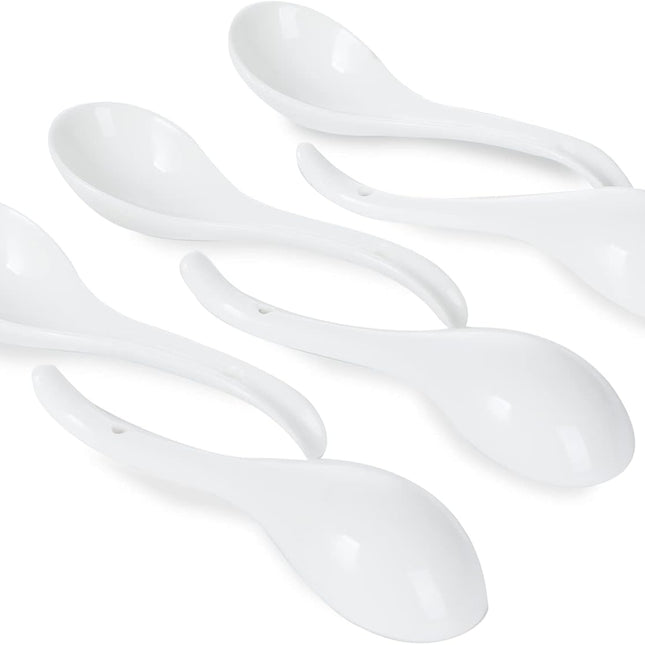 Asian Soup Spoons Set of 6, Ceramic Japanese Soup Spoons, Ramen Spoon for Cereal Wonton Dumpling Noodles,Table Spoon Set Dishwasher Safe Easy To Clean, White.