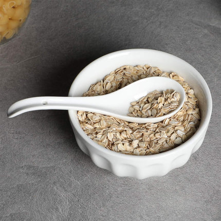 Asian Soup Spoons Set of 6, Ceramic Japanese Soup Spoons, Ramen Spoon for Cereal Wonton Dumpling Noodles,Table Spoon Set Dishwasher Safe Easy To Clean, White.