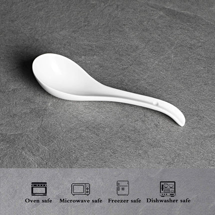 Asian Soup Spoons Set of 6, Ceramic Japanese Soup Spoons, Ramen Spoon for Cereal Wonton Dumpling Noodles,Table Spoon Set Dishwasher Safe Easy To Clean, White.