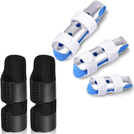 Finger Splint, 5PCS Finger Support Brace Finger Stabilizer for Broken Fingers Straightening Arthritis Knuckle Immobilization, Blue & Black.