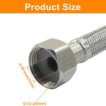 8 Inch Faucet Supply Line Connector, 1/2 Female x 1/2 Male Supply Line Braided Stainless Steel Hose for Kitchen/Sink/Toilet.