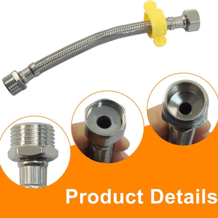 8 Inch Faucet Supply Line Connector, 1/2 Female x 1/2 Male Supply Line Braided Stainless Steel Hose for Kitchen/Sink/Toilet.
