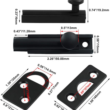 Sliding Deadbolt, Heavy Duty Solid Brass Surface Bolt, Door Slide Lock Anti Theft Security Door Latch Lock with Screws(Black,2 Inch).