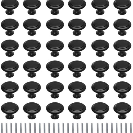 36 Pack Round Cabinet Knobs 1.05 Inch Drawer Pulls with Screws for Kitchen Cabinet Knobs Dresser and Door Handles Knob, Black.