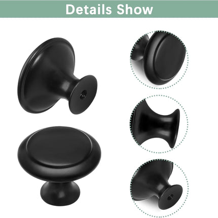 36 Pack Round Cabinet Knobs 1.05 Inch Drawer Pulls with Screws for Kitchen Cabinet Knobs Dresser and Door Handles Knob, Black.