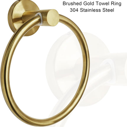 Brushed Gold Towel Ring, Stainless Steel Hand Towel Holder Modern Rack Hanger Round for Bathroom Wall Mounted (1 Pack).