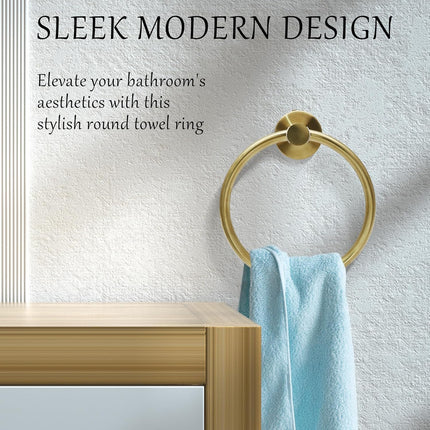 Brushed Gold Towel Ring, Stainless Steel Hand Towel Holder Modern Rack Hanger Round for Bathroom Wall Mounted (1 Pack).