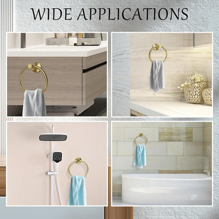 Brushed Gold Towel Ring, Stainless Steel Hand Towel Holder Modern Rack Hanger Round for Bathroom Wall Mounted (1 Pack).