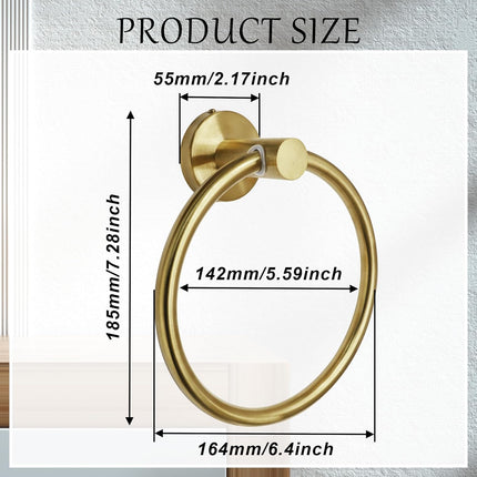 Brushed Gold Towel Ring, Stainless Steel Hand Towel Holder Modern Rack Hanger Round for Bathroom Wall Mounted (1 Pack).