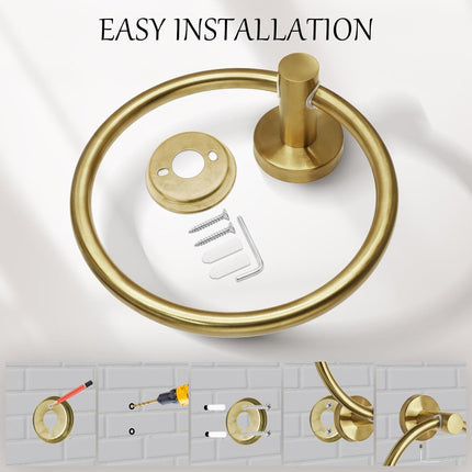 Brushed Gold Towel Ring, Stainless Steel Hand Towel Holder Modern Rack Hanger Round for Bathroom Wall Mounted (1 Pack).