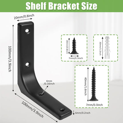 4 Pack Wall Shelf Brackets, 4 x 4 Inch Heavy Duty Shelf Support Bracket, Floating Shelf Bracket L Bracket Corner Brace Support Decorative Joint Angle Bracket, Matte Black.